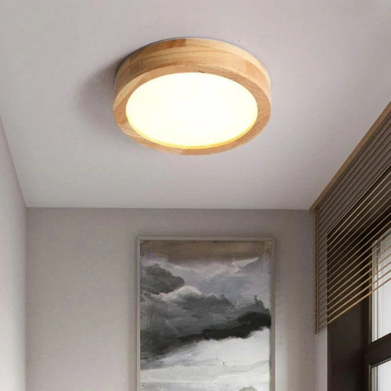 Skandinavische LED-Deckenleuchte mit Holzoberfläche