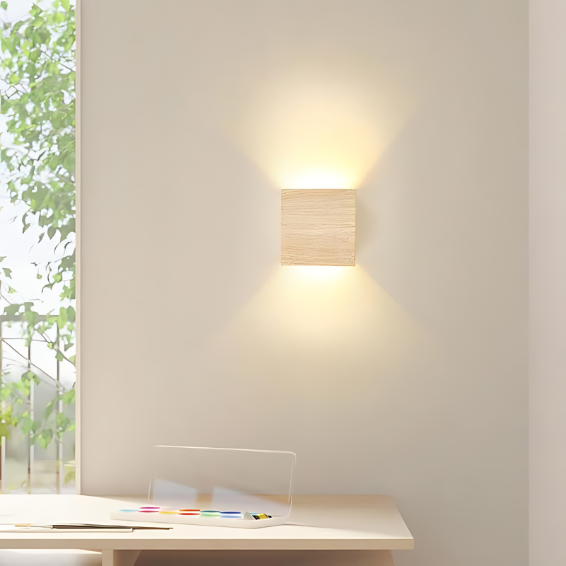 LED-Wandlampe im skandinavischen Stil aus Naturholz – minimalistische Wandleuchte für Schlafzimmer und Wohnzimmer
