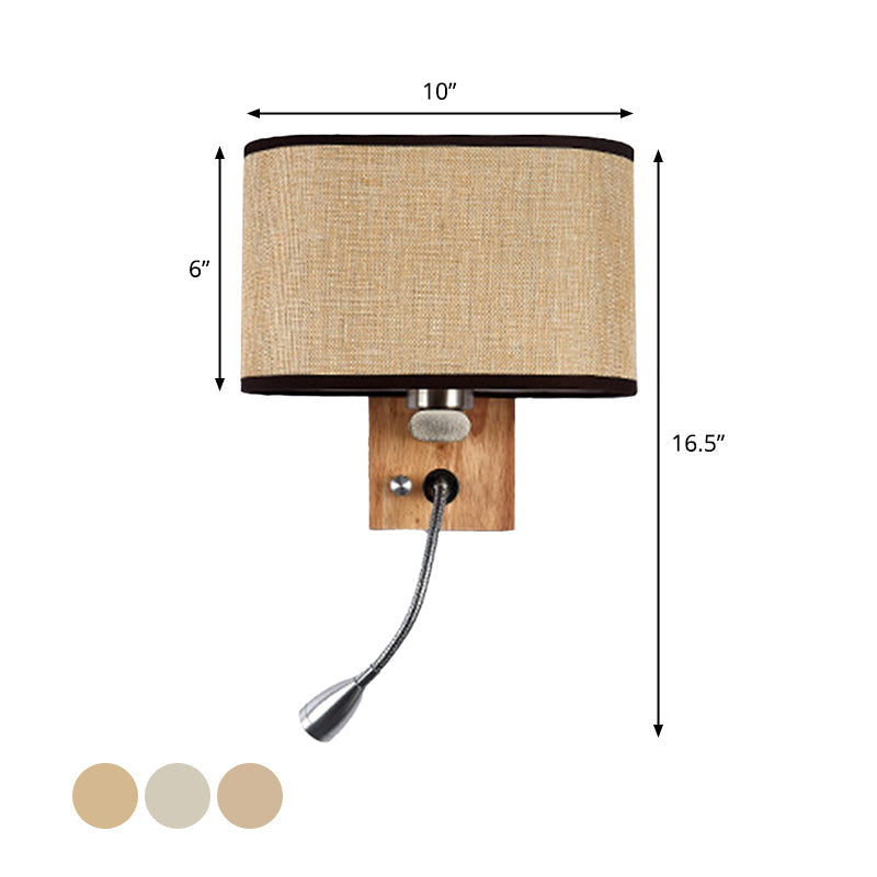 Textil-Wandleuchte im skandinavischen Stil mit flexibler Leselampe und ovalem Textillampenschirm in Beige/Leinen/Champagner