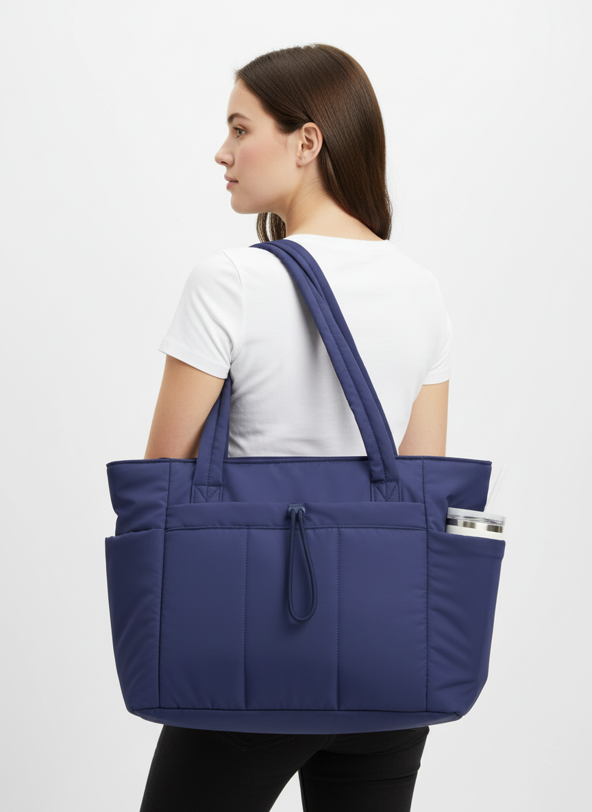 Vielseitige Damen-Schultertasche mit integriertem Getränkehalter