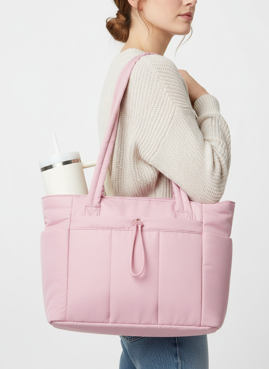 Vielseitige Damen-Schultertasche mit integriertem Getränkehalter