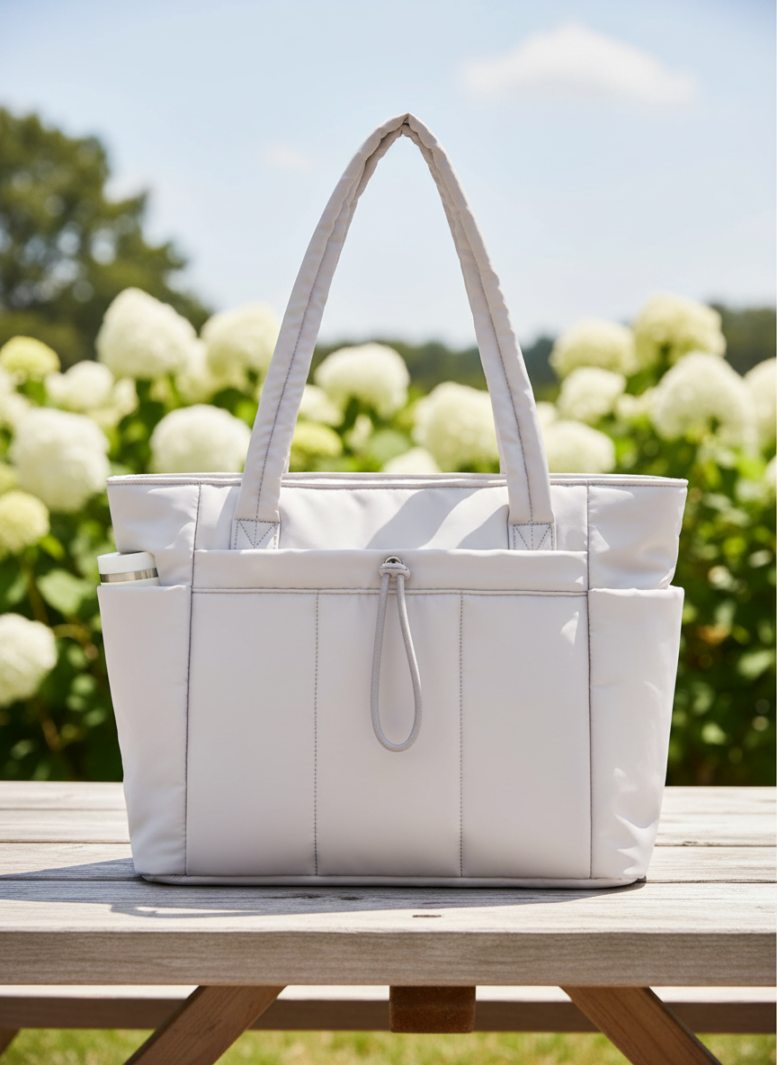 Vielseitige Damen-Schultertasche mit integriertem Getränkehalter