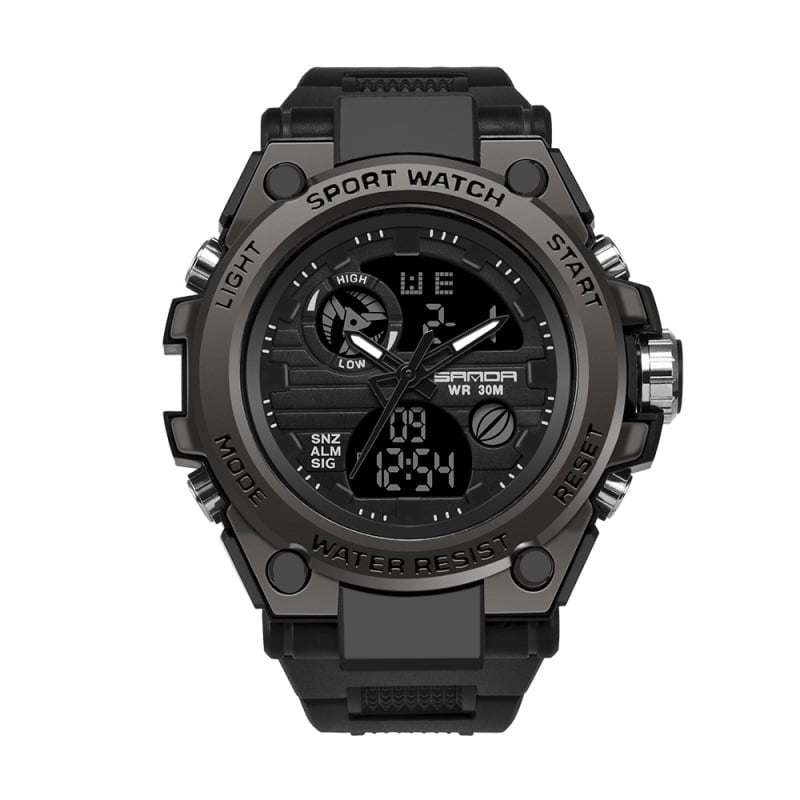 Sportliche, multifunktionale, wasserdichte Herrenuhr mit Doppelanzeige und Zifferblattbeleuchtung