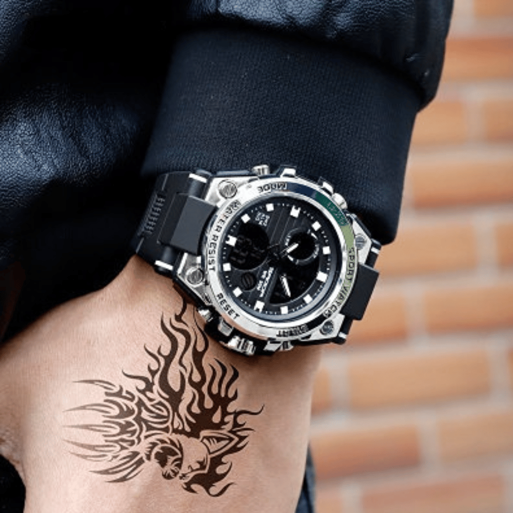 Sportliche, multifunktionale, wasserdichte Herrenuhr mit Doppelanzeige und Zifferblattbeleuchtung