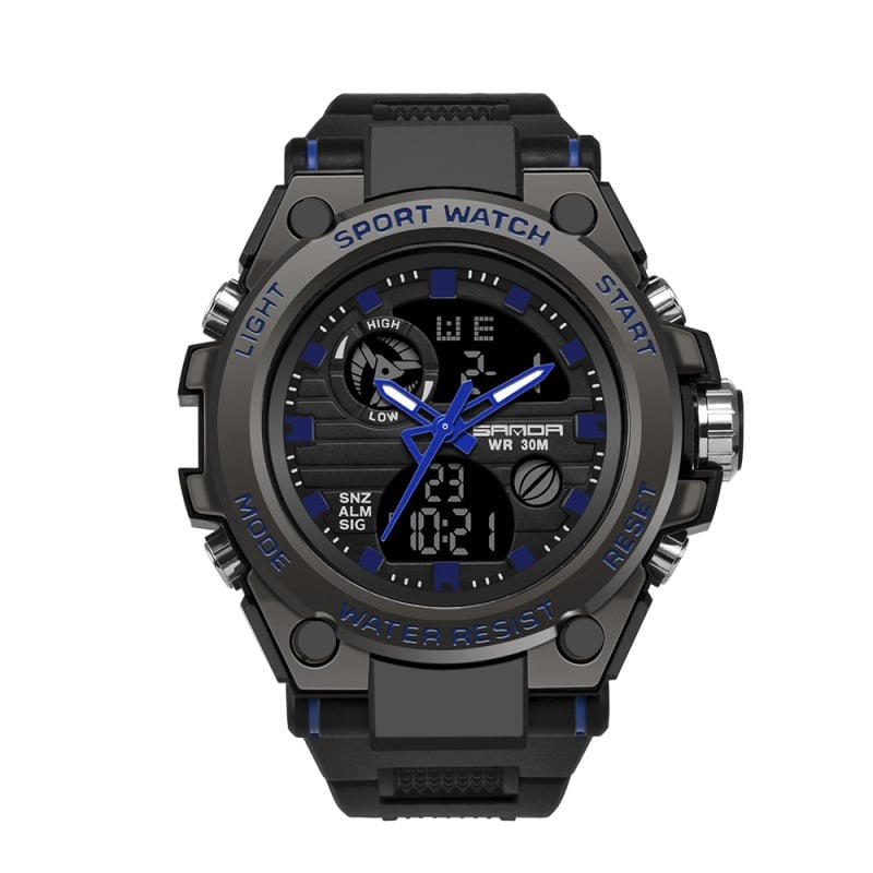 Sportliche, multifunktionale, wasserdichte Herrenuhr mit Doppelanzeige und Zifferblattbeleuchtung