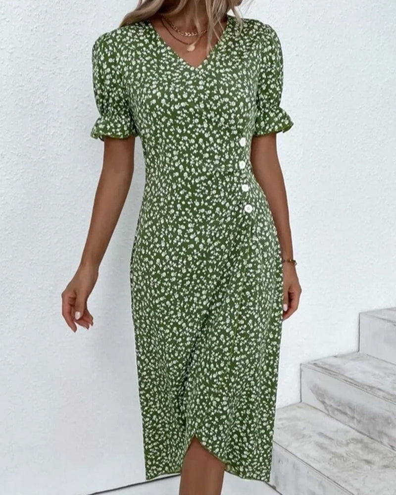 Stilvolles Wickelkleid mit Blumenmuster und V-Ausschnitt