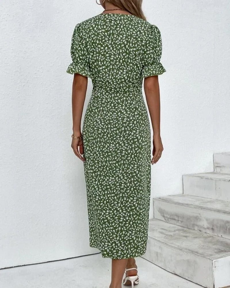 Stilvolles Wickelkleid mit Blumenmuster und V-Ausschnitt