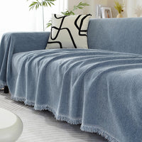 Chenille Sofaüberwurf Decke mit Fischgrätmuster und Fransen - Gemütlicher Stil