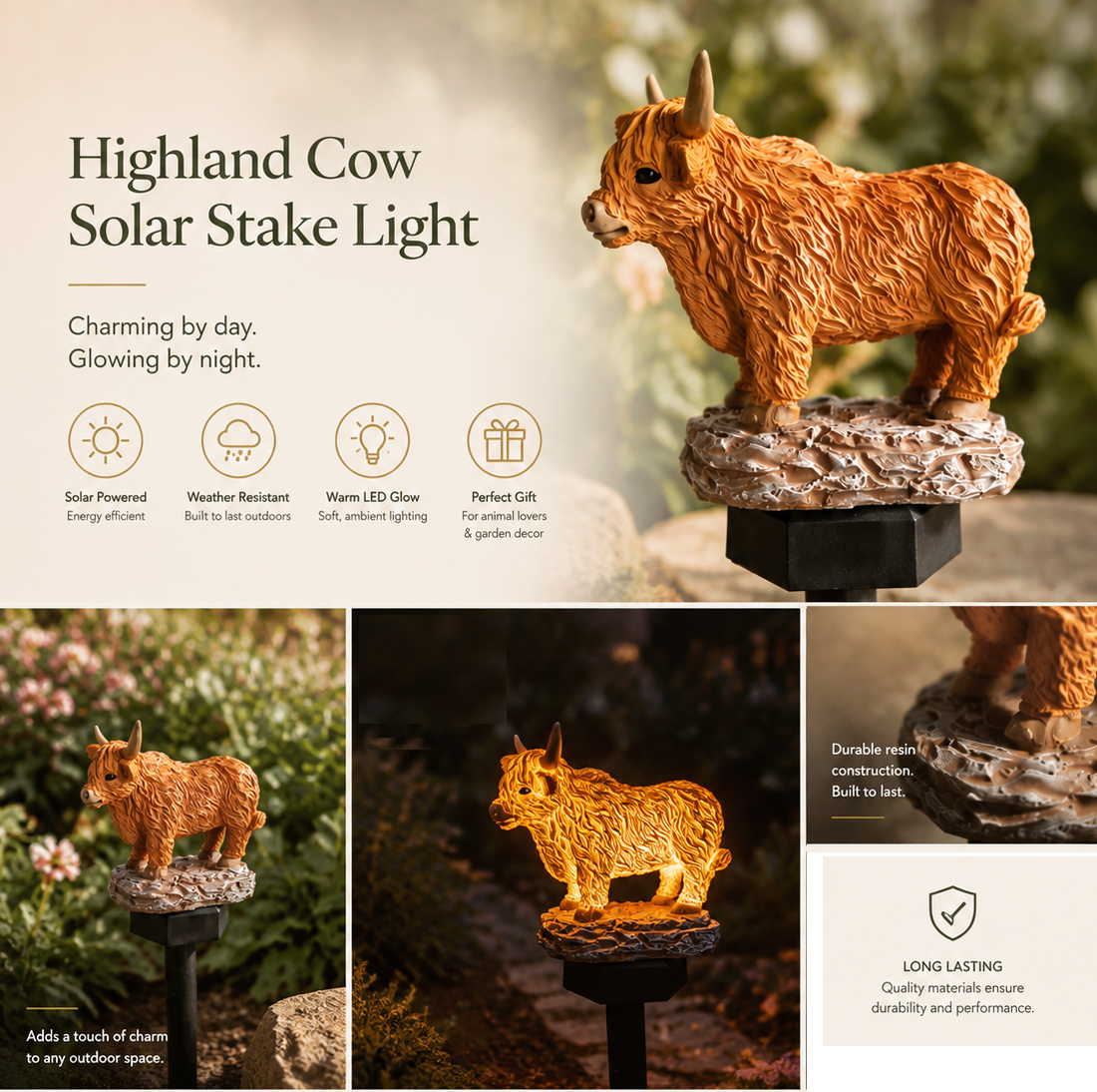 Solar Schottisches Hochlandrind Garten-Dekoleuchte
