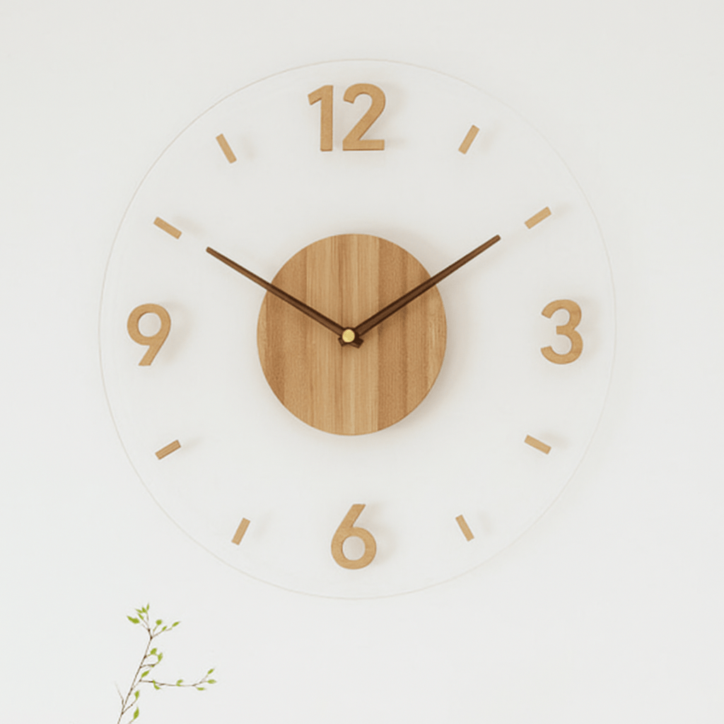 Wanduhr aus Naturholz - leiser Betrieb - skandinavisches Design - minimalistische Heimdekoration