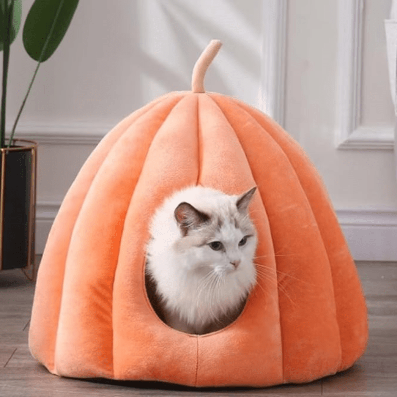 Kürbisförmiges Katzenbett – Warmes, waschbares und bequemes Katzenhäuschen