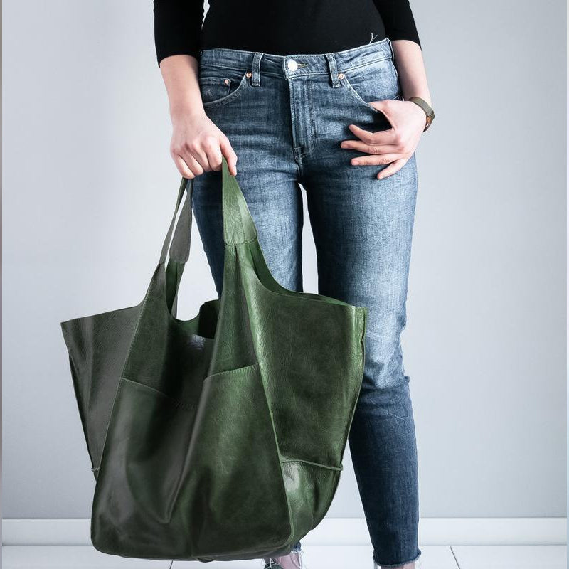 Oversized Leder-Weekender-Handtasche