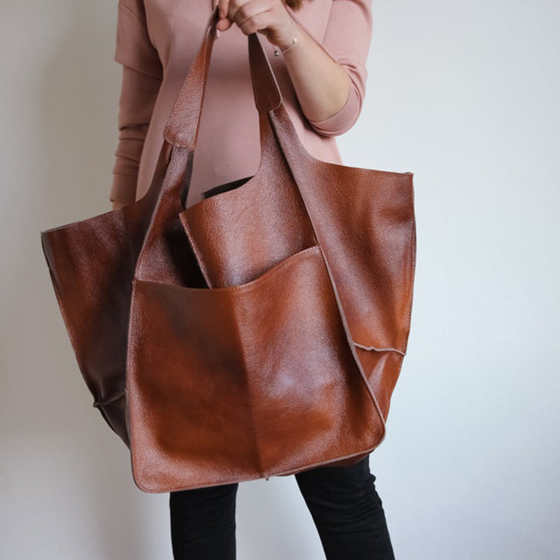Oversized Leder-Weekender-Handtasche