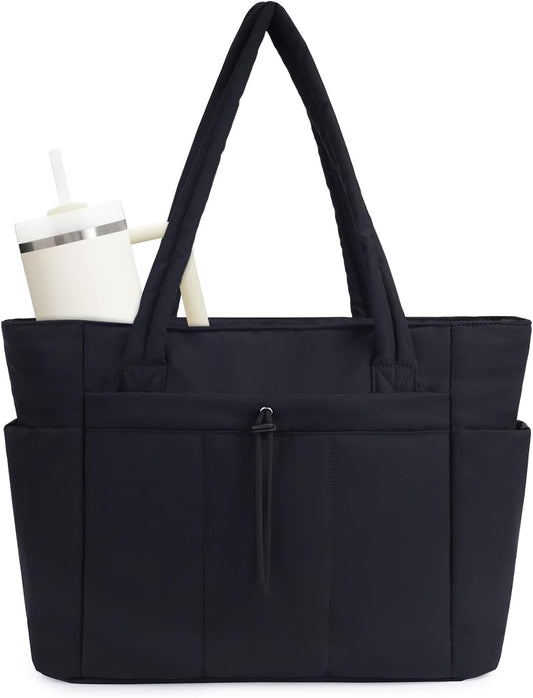 Gesteppte Puffer-Tote-Tasche mit Becherhalter und Laptopfach für Reise und Arbeit
