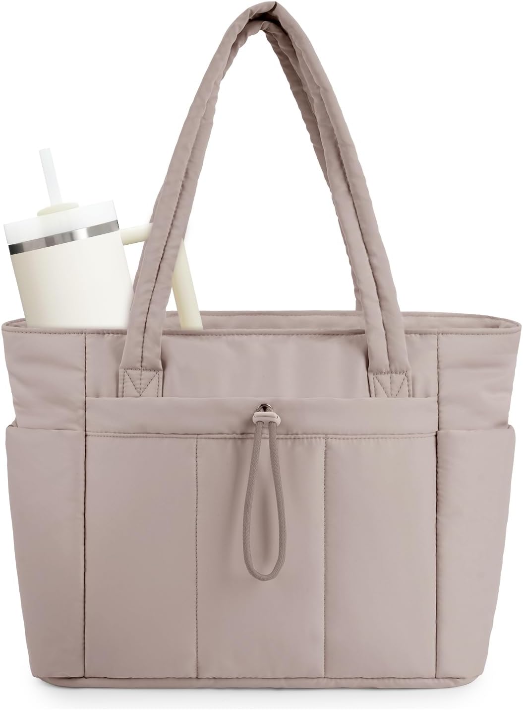 Gesteppte Puffer-Tote-Tasche mit Becherhalter und Laptopfach für Reise und Arbeit