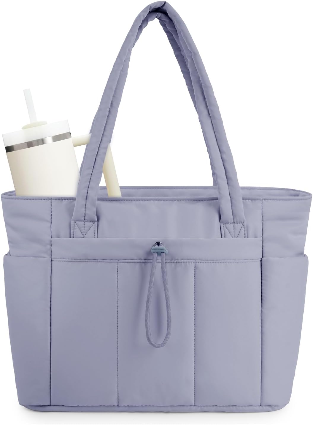 Gesteppte Puffer-Tote-Tasche mit Becherhalter und Laptopfach für Reise und Arbeit