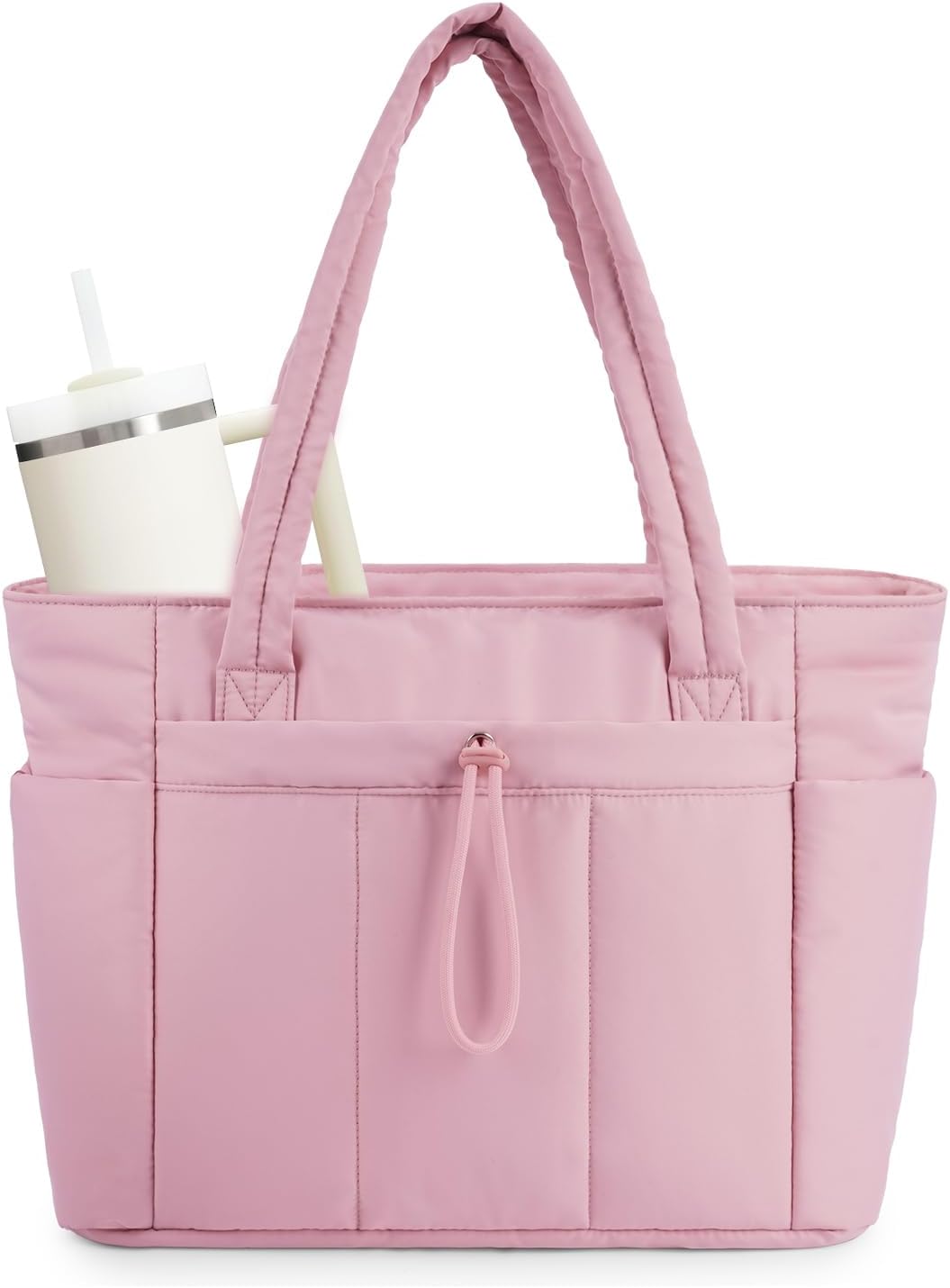 Gesteppte Puffer-Tote-Tasche mit Becherhalter und Laptopfach für Reise und Arbeit