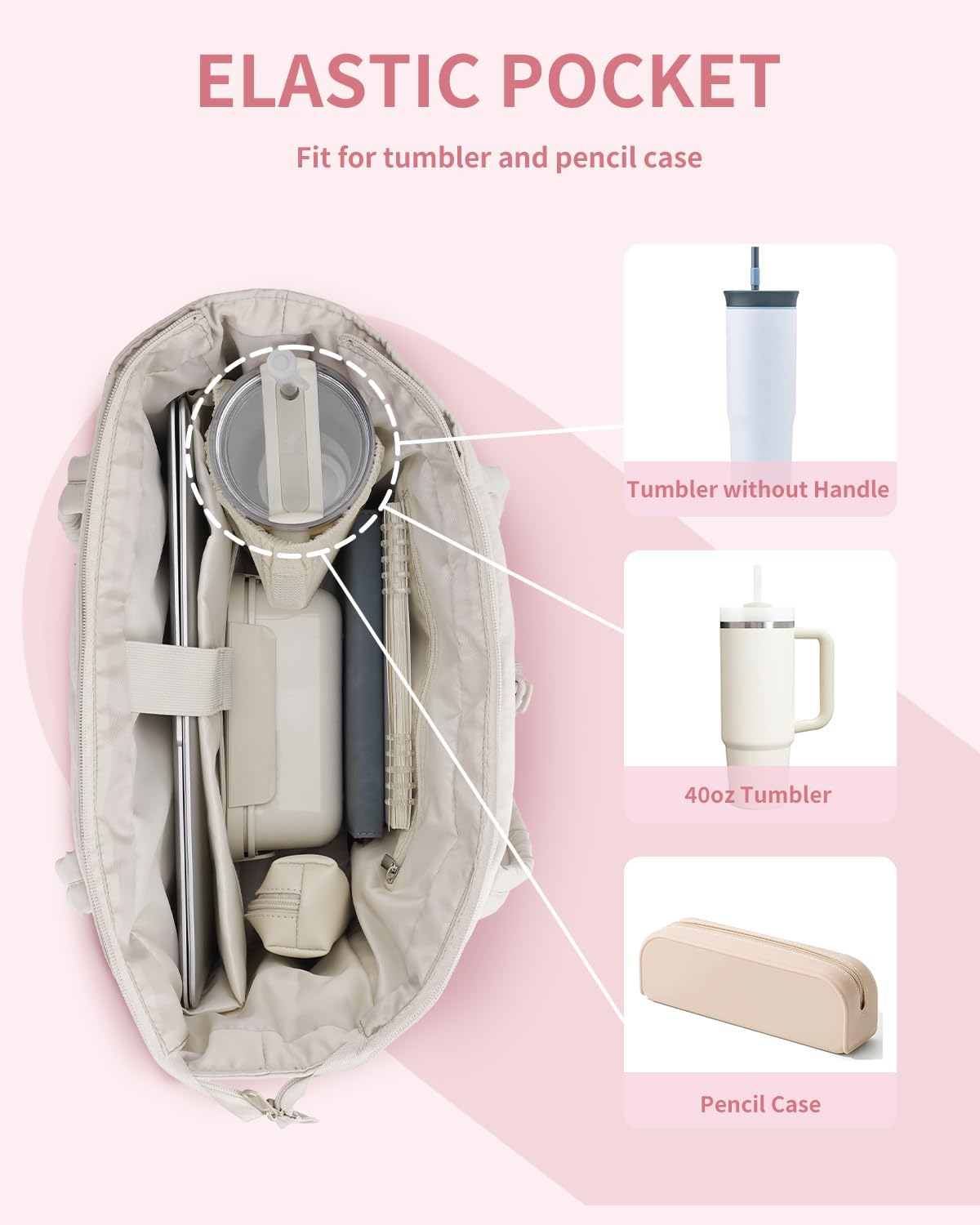 Gesteppte Puffer-Tote-Tasche mit Becherhalter und Laptopfach für Reise und Arbeit