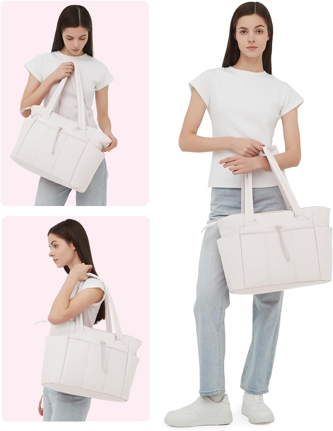 Gesteppte Puffer-Tote-Tasche mit Becherhalter und Laptopfach für Reise und Arbeit