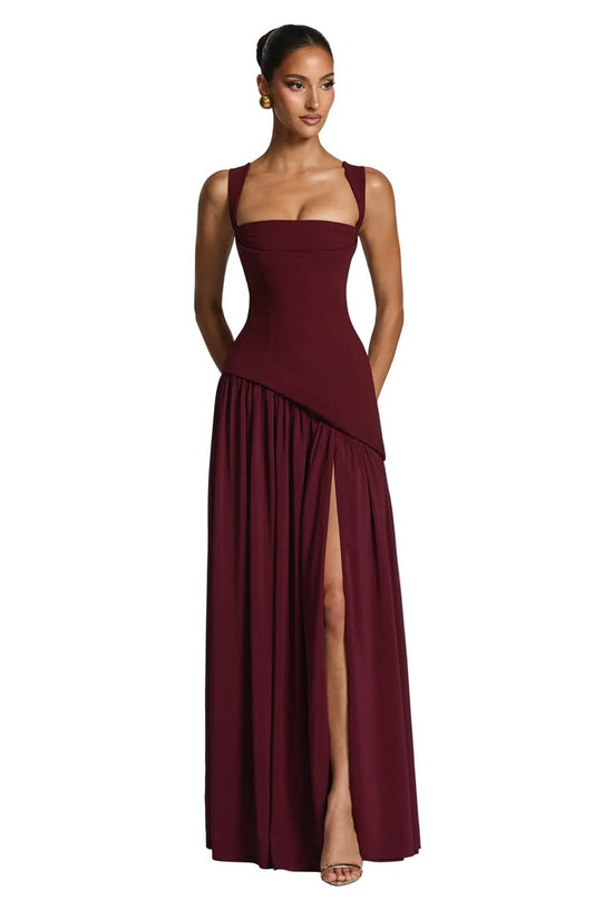 Ärmelloses Brautmutter-Maxikleid in A-Linie mit eckigem Ausschnitt und Seitenschlitz