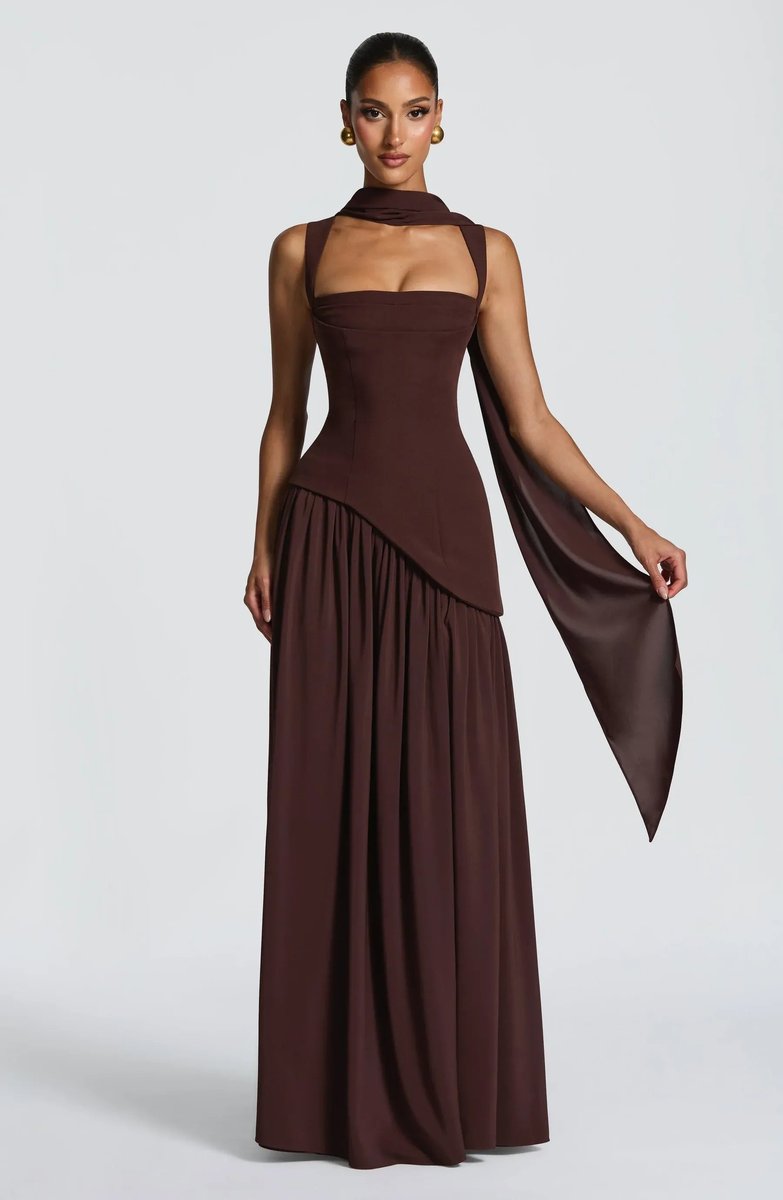 Ärmelloses Brautmutter-Maxikleid in A-Linie mit eckigem Ausschnitt und Seitenschlitz