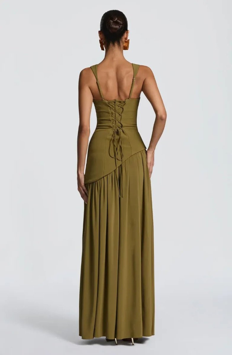 Ärmelloses Brautmutter-Maxikleid in A-Linie mit eckigem Ausschnitt und Seitenschlitz
