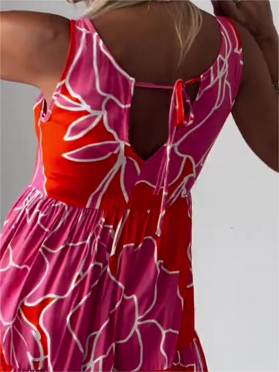 Ärmelloses Damen-Midikleid in A-Linie mit Blumenmuster