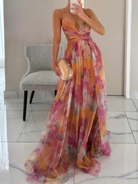 Ärmelloses Damen-Maxikleid mit Blumenmuster