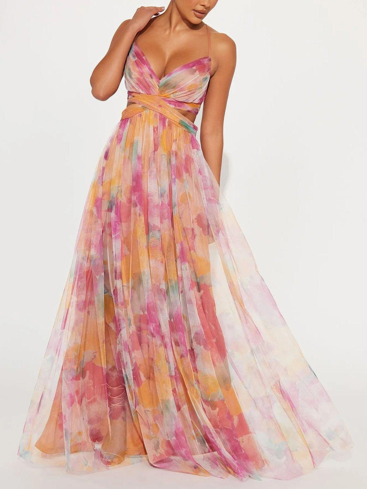Ärmelloses Damen-Maxikleid mit Blumenmuster