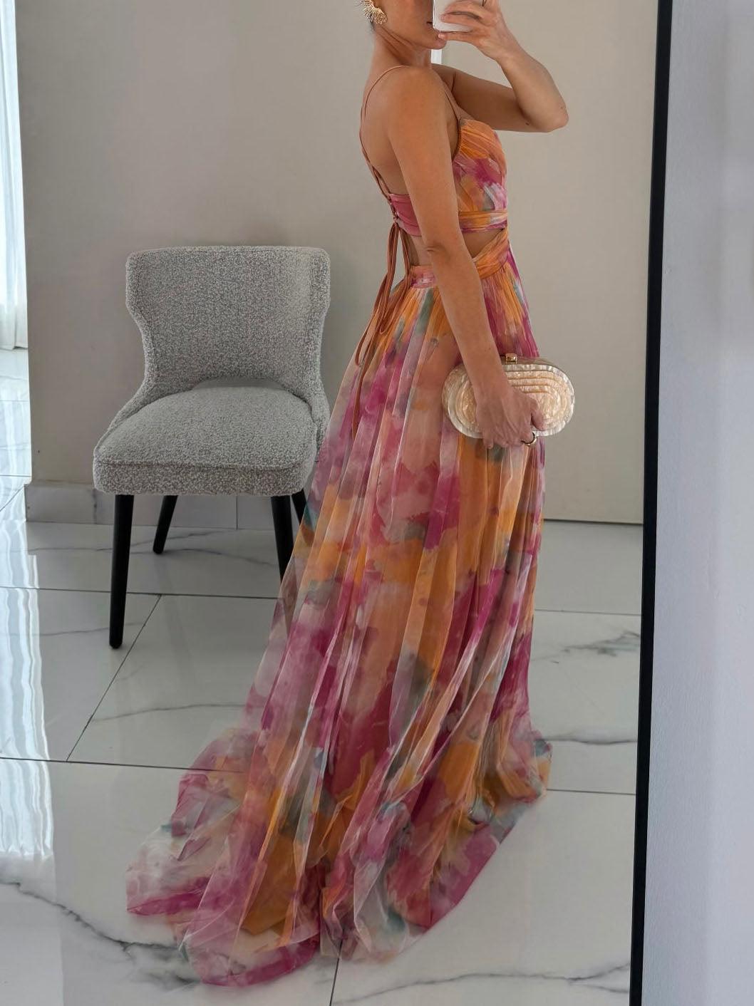 Ärmelloses Damen-Maxikleid mit Blumenmuster