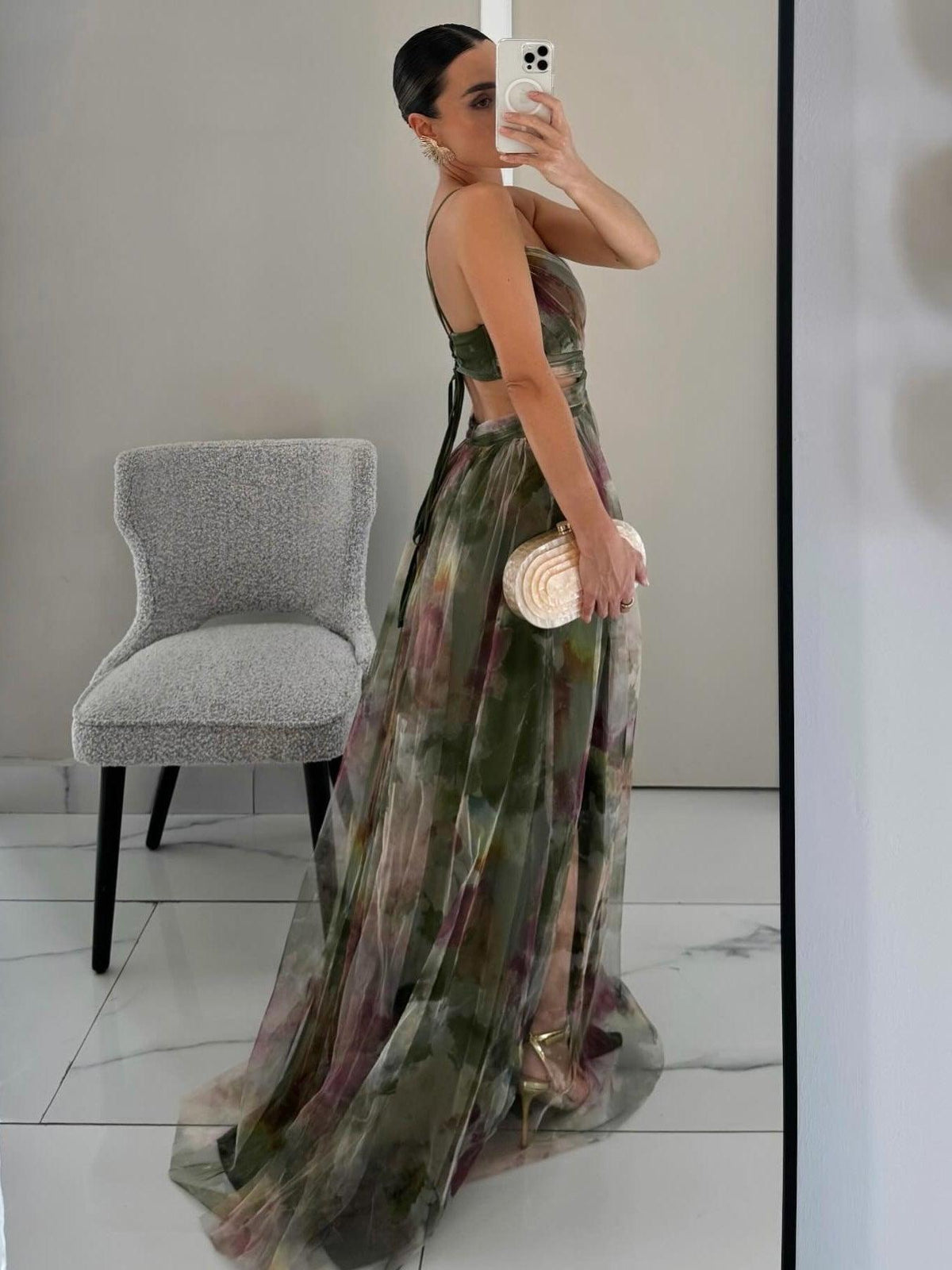 Ärmelloses Damen-Maxikleid mit Blumenmuster