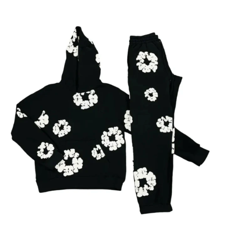 Unisex Herbst-Jogginganzug mit Blumenmuster und ikonischen Motiven
