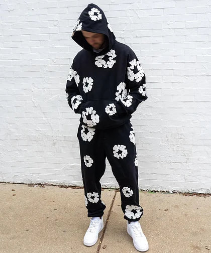 Unisex Herbst-Jogginganzug mit Blumenmuster und ikonischen Motiven