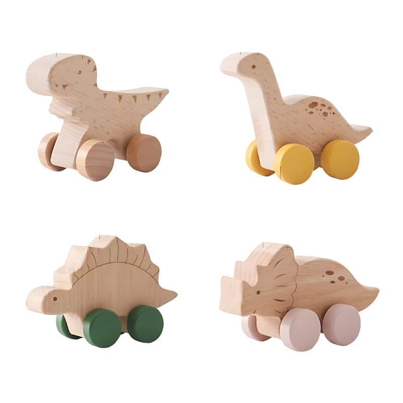Unisex Dinosaurier-Rollauto-Spielset aus Holz für Kinder