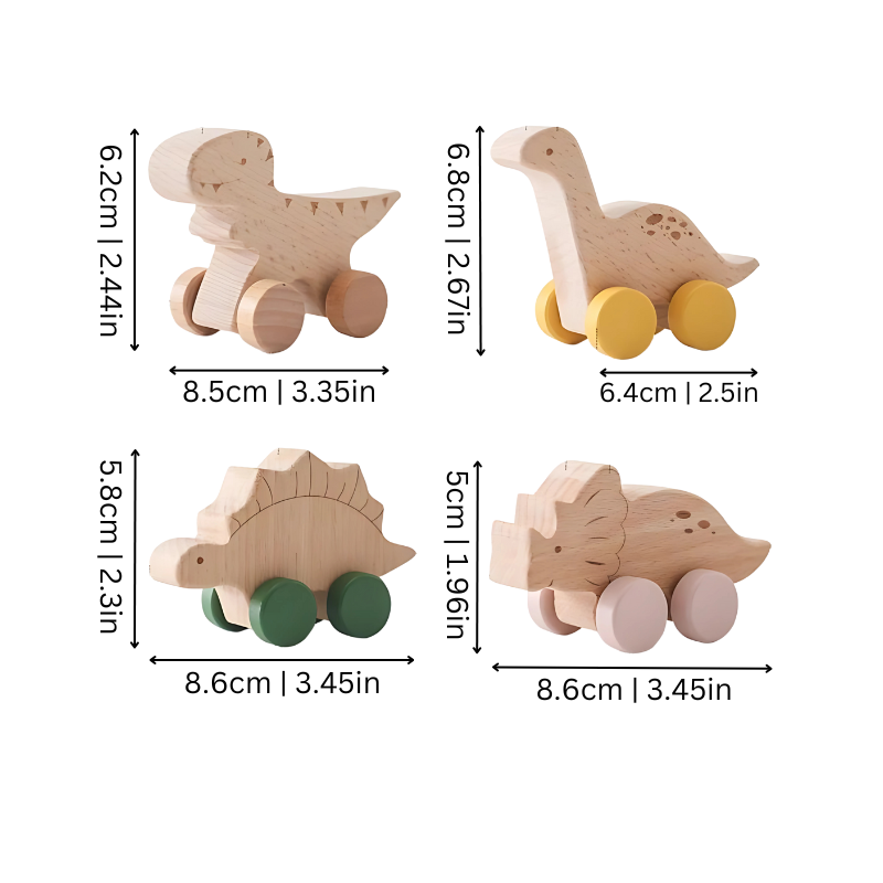 Unisex Dinosaurier-Rollauto-Spielset aus Holz für Kinder