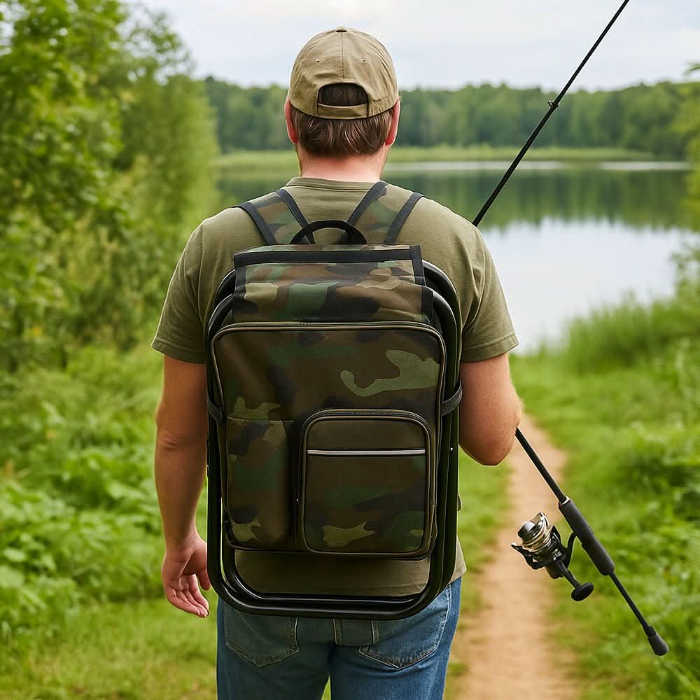 Unisex Rucksack mit Klappstuhl und Kühlfach
