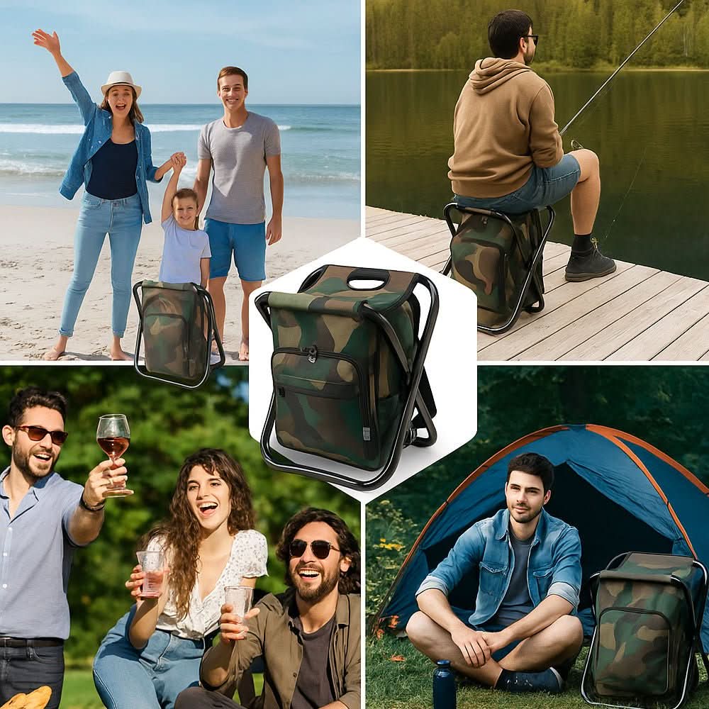 Unisex Rucksack mit Klappstuhl und Kühlfach