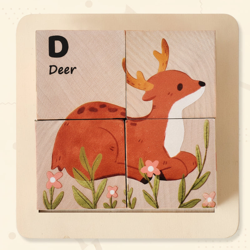 Unisex Montessori 6-in-1 Holz-Tierpuzzle