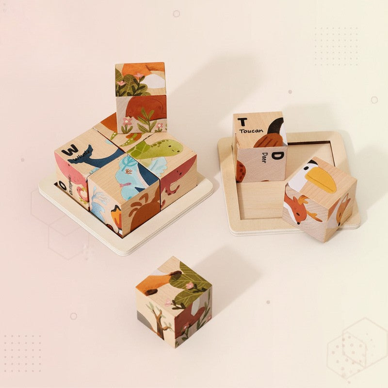 Unisex Montessori 6-in-1 Holz-Tierpuzzle