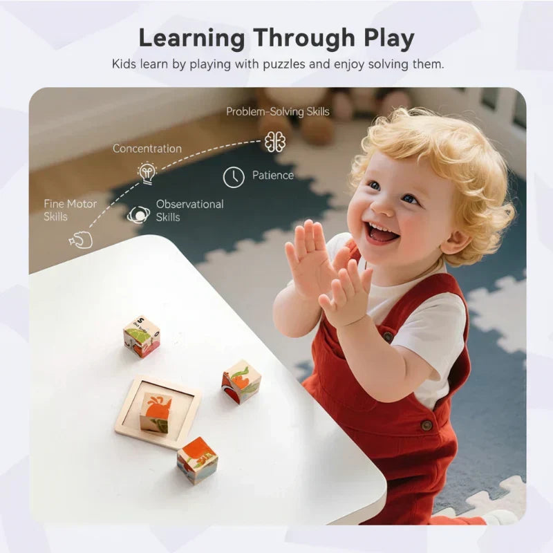 Unisex Montessori 6-in-1 Holz-Tierpuzzle