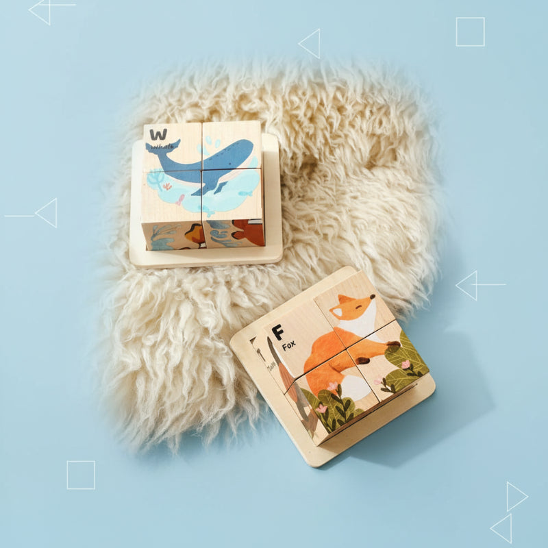 Unisex Montessori 6-in-1 Holz-Tierpuzzle