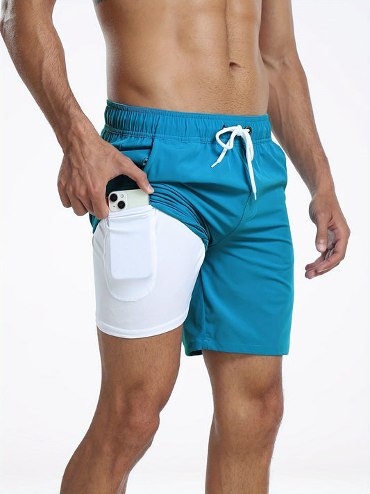 Badehose – Schnelltrocknende, elastische Herren-Shorts mit Handytasche