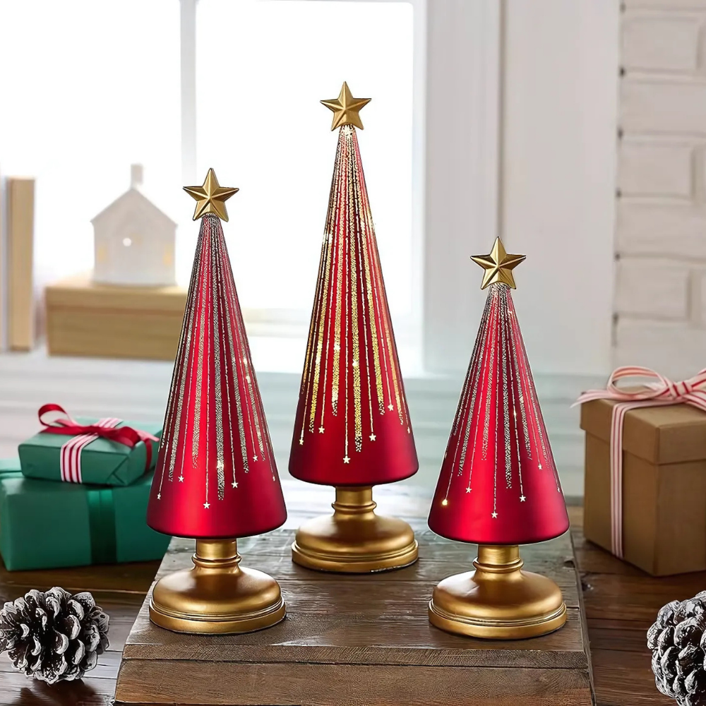 Glas-Weihnachtsbäume mit funkelnder LED-Beleuchtung