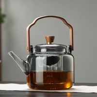 Glas-Teekanne mit Holzdeckel und Sieb – 1,2 Liter, Rauchglas und Holz für ein elegantes Tee-Erlebnis