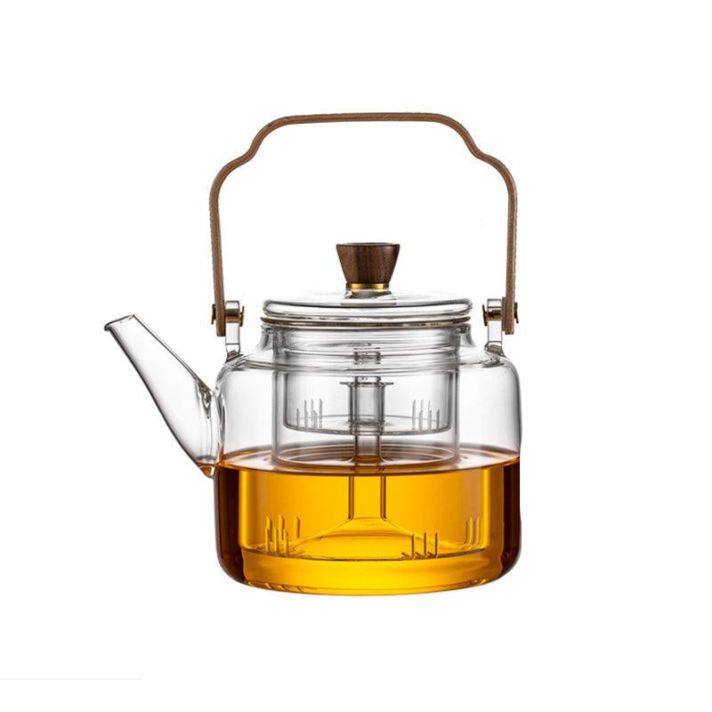 Glas-Teekanne mit Holzdeckel und Sieb – 1,2 Liter, Rauchglas und Holz für ein elegantes Tee-Erlebnis