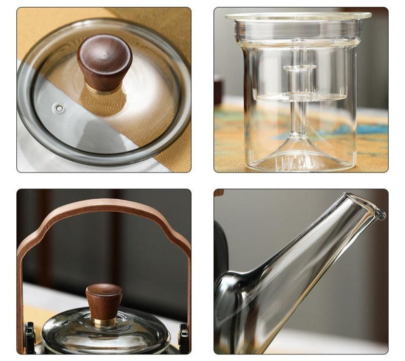 Glas-Teekanne mit Holzdeckel und Sieb – 1,2 Liter, Rauchglas und Holz für ein elegantes Tee-Erlebnis