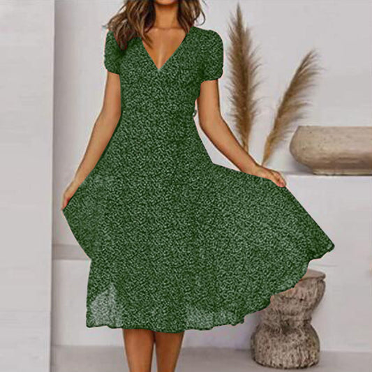 Damen Midi-A-Linien-Kleid mit V-Ausschnitt und Blumenmuster