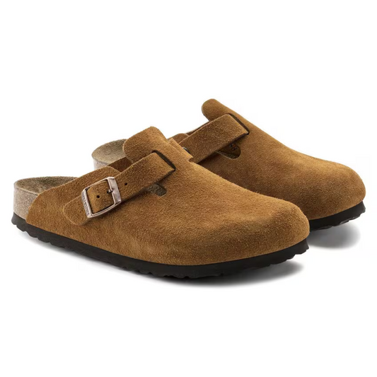 Taupefarbene Spaltleder-Clogs – Bequemes anatomisches Fussbett