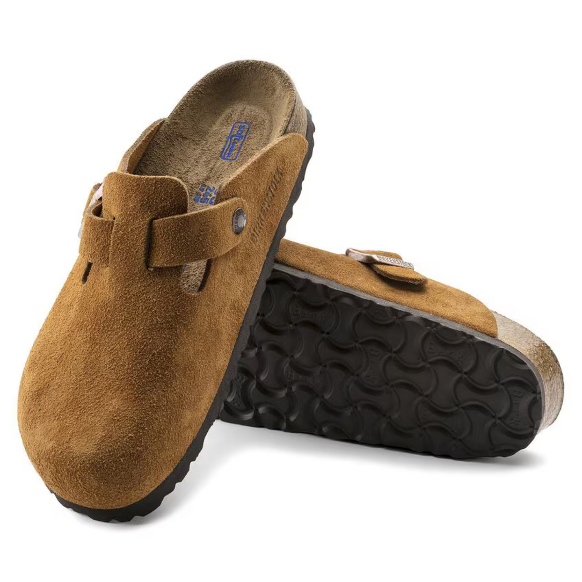 Taupefarbene Spaltleder-Clogs – Bequemes anatomisches Fussbett