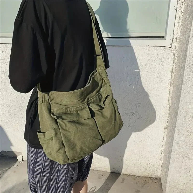Canvas-Schultertasche für Damen – Vintage und geräumig